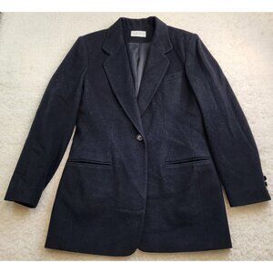Vintage Lands End Wool Blazer Jacket 10 Long Line Black Pockets Old Money Prep